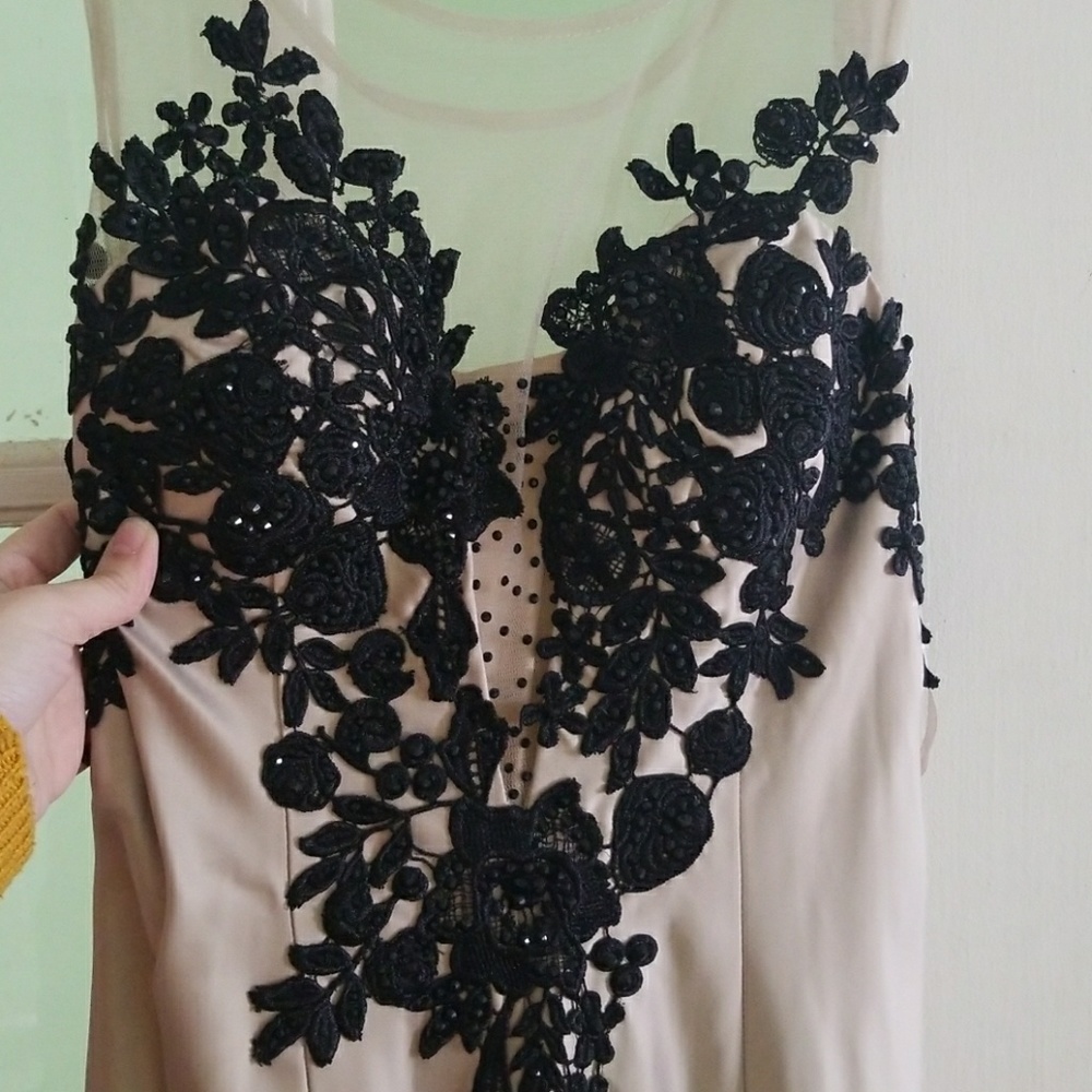 Formal gown with lace applique